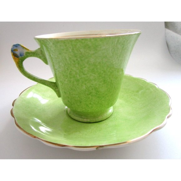 James Kent Longton England Green Cup & Saucer & Flower Handle #1156 VTG - *READ* - Picture 4 of 14